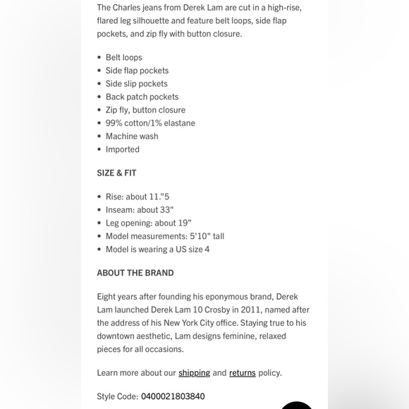 NWT 10 Crosby Derek Lam Dark Blue Flare Jeans - Picture 9 of 9